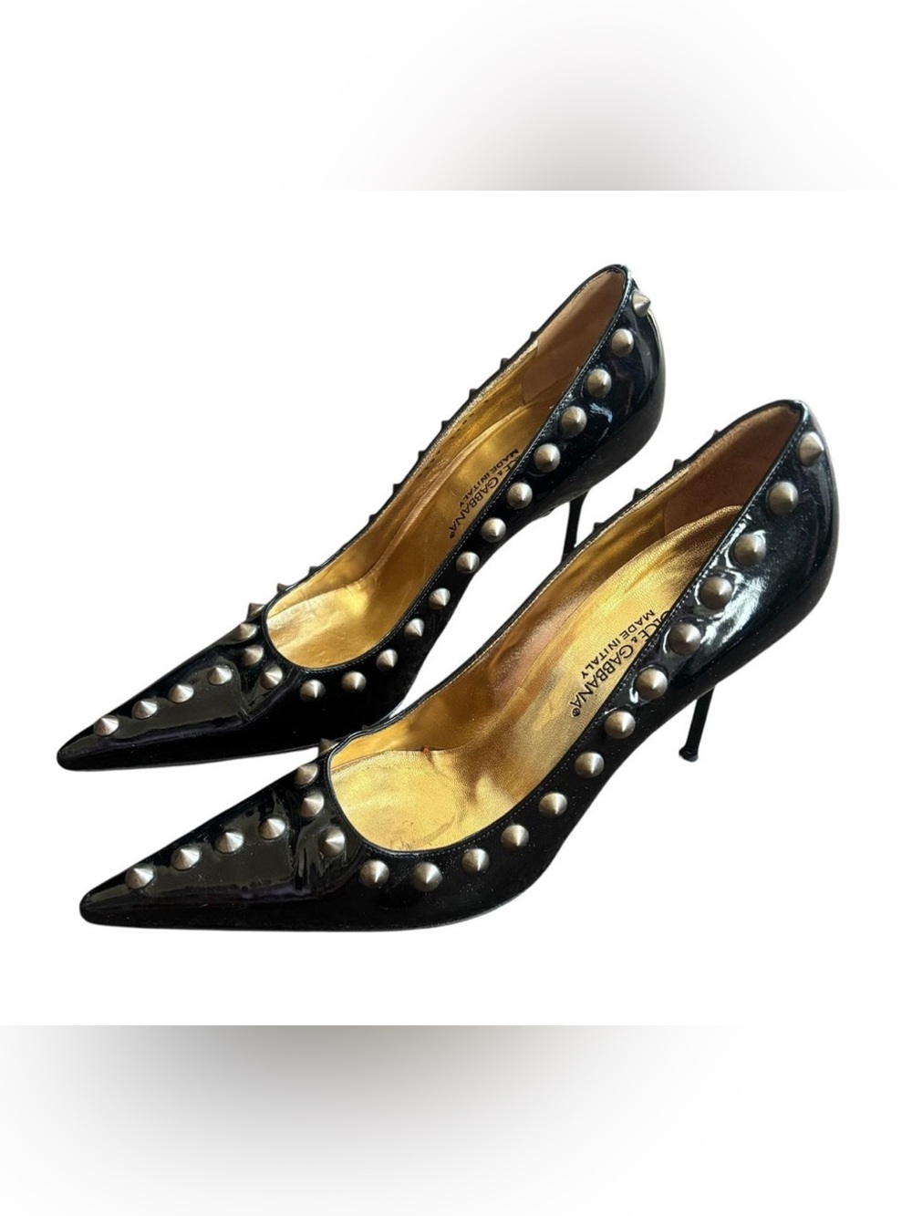 SS2003 Runway Dolce & Gabbana Black Spiked Pointed Lacquer Pumps Size 38